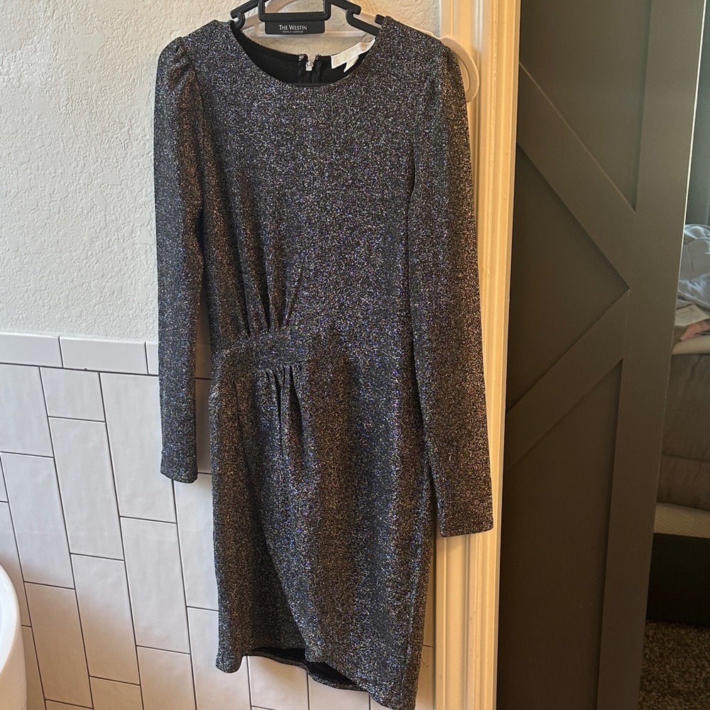 Michael Kors Black Silver Sparkle Lurex Evening Occasion Dress Size Small